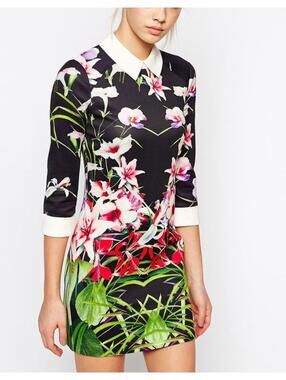 Ted Baker Youma Mirrored Tropics Collar Dress Size 5 US XL